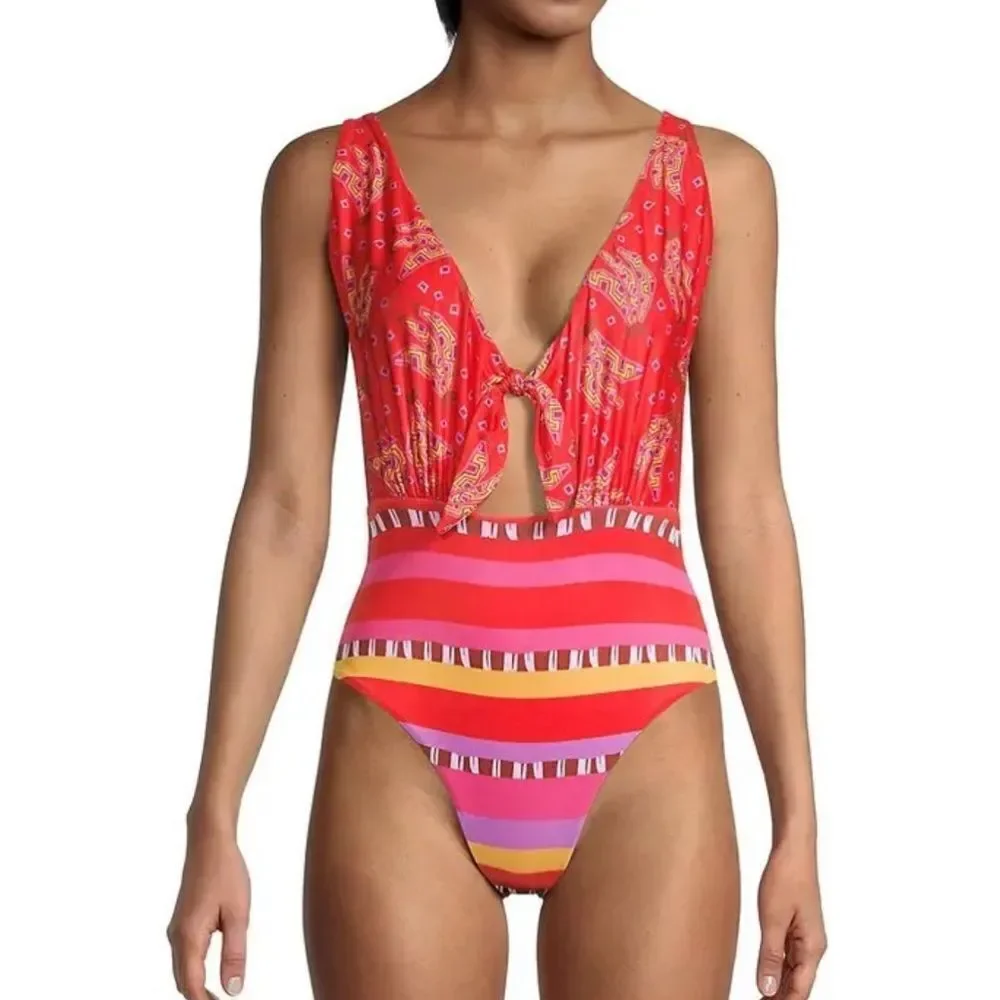 FARM RIO Reversible Tiki Bananas Lucy One-Piece Swimsuit XS MSRP $145